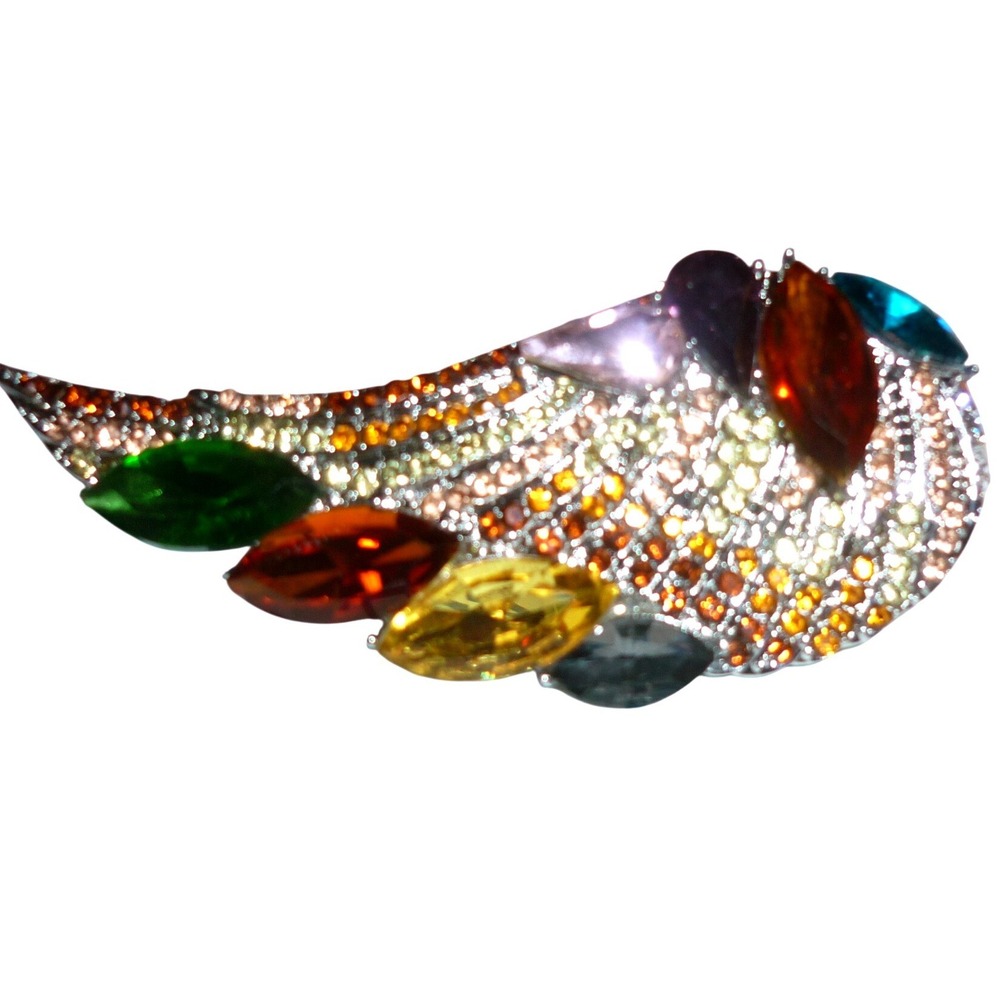 Silver Tone Multicolor Rhinestone Angel Wing Brooch Pin Pendant Celestial Wing